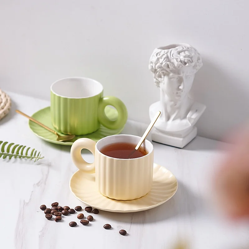 Classic Ceramic Coffee Cup Set Simple Design Home Use Afternoon Tea Party Couple Pair Gift Souvenir Present