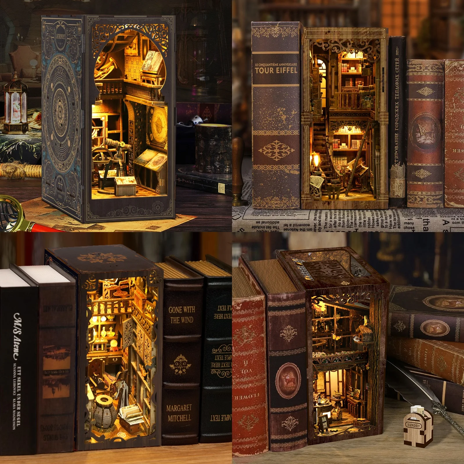 Custom Magic Bookshelf Decoration Library Book Nook DIY Friendly Wooden 3d DIY Book Nook Kit for Puzzle Toy