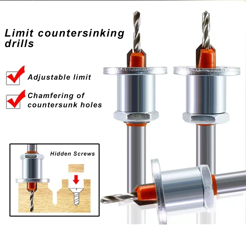 Naipu Wood Countersink Drill Bit Set Countersink Depth Stop Screw