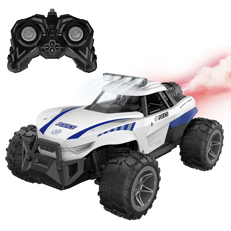 1/16 2.4G Remote Control Car High Speed Police Car With Searchlight Spray Rc Car Toy