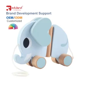 Promotional Wooden Elephant Drag Animal Car Pull Toy Educational Toys for Kids