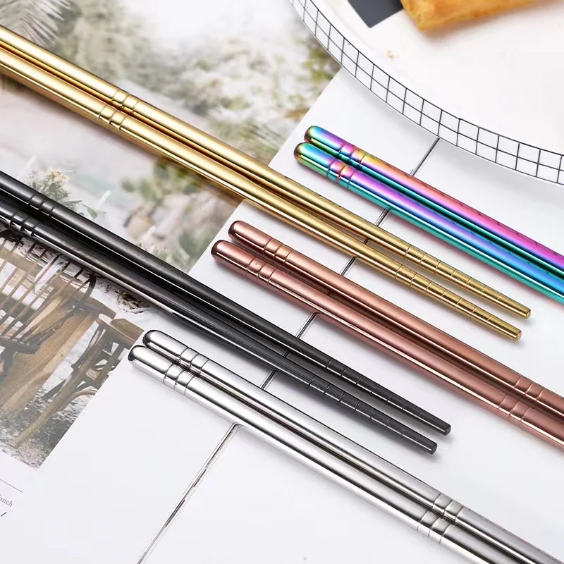 Korean Style Reusable Metal Chopsticks 304 Stainless Steel Dishwasher Safe Chopsticks