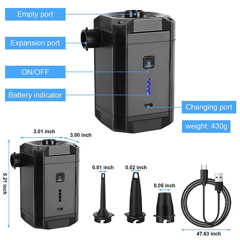 5200mAh Rechargeable Battery Power Operated Wireless Electric Inflator Air Pump for Swimming Ring Air Cushion Bed Sleeping Pad - view 6