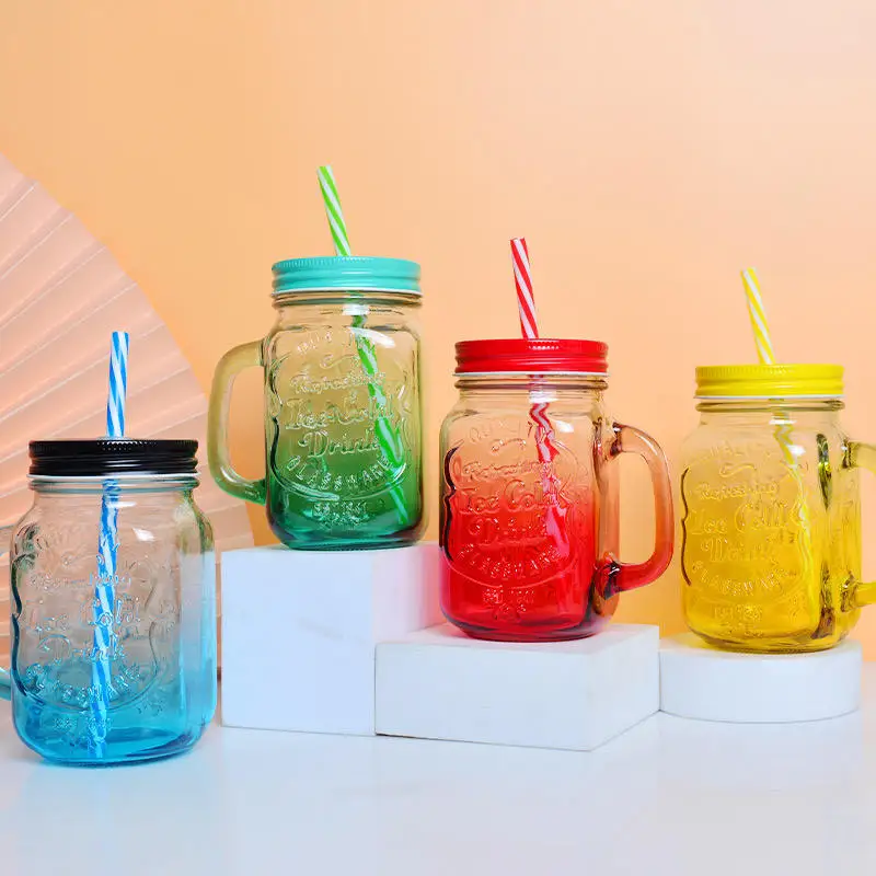 Mason Jar Mugs 16oz Handle Steel Lid with Straw Set Fashionable Drinking  Glasses for Party Daily Use| Alibaba.com