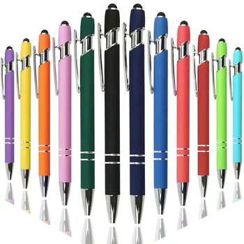 Promotional Mixed Color 2 In 1 Design Soft Touch Click Metal Pen Ballpoint Pen With Stylus Tip