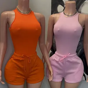 Soft Breathable Cotton Lounge Wear Women Ribbed Top & Hot Shorts Pajama Outfit Suit Custom logo Two Piece Summer Loungewear Sets