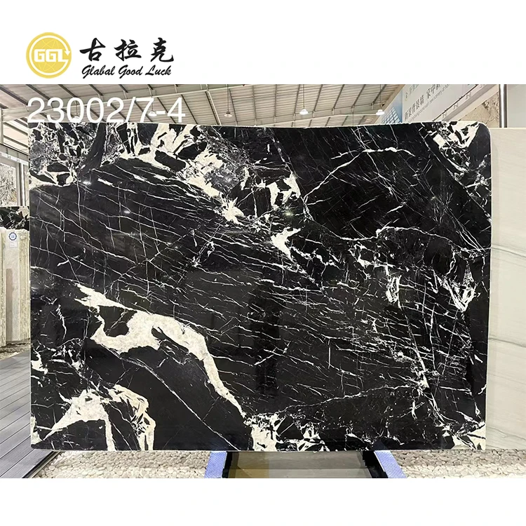 Wall Decoration Tile Polished Stone Marble Black Ice Flower Slab