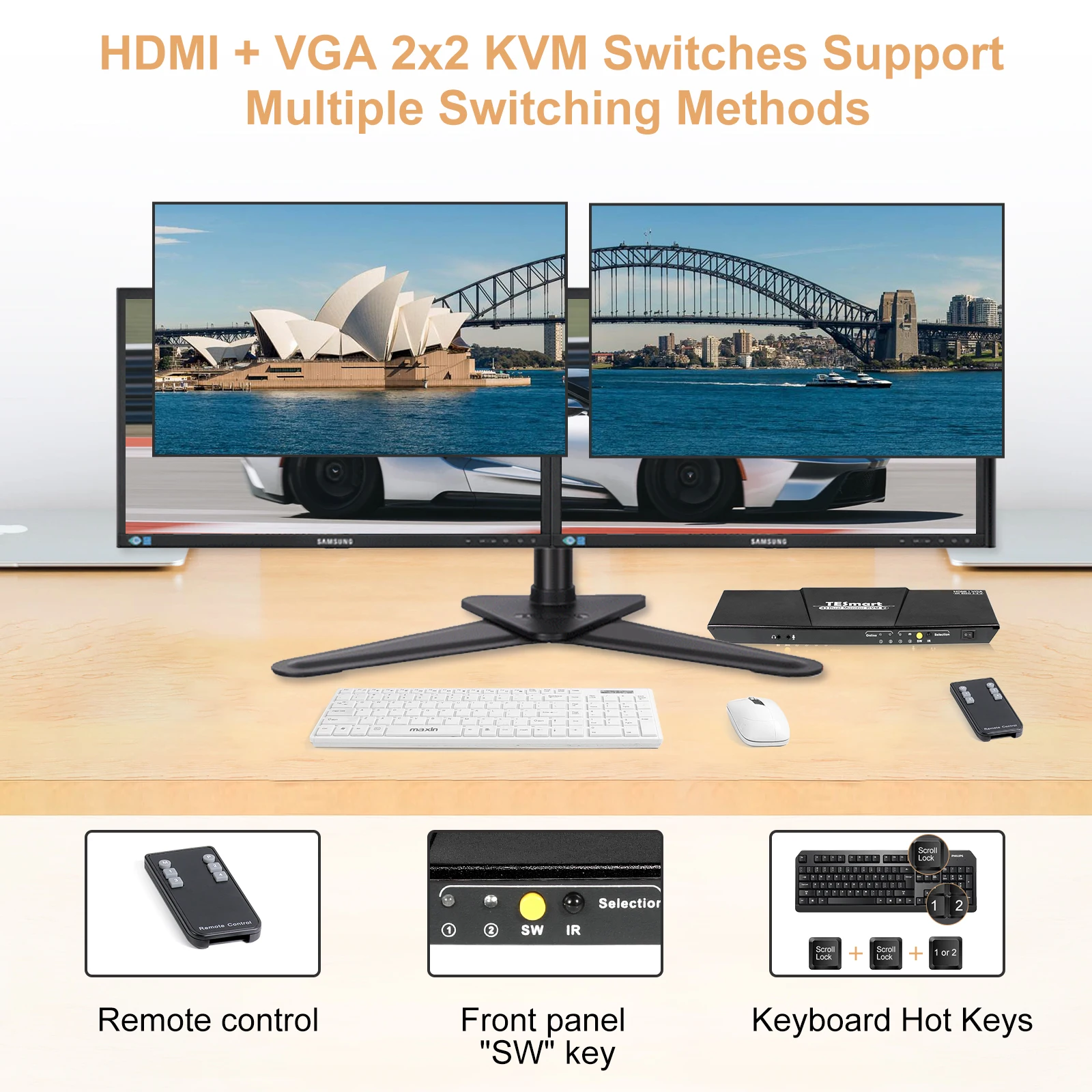 4 In 2 0ut Kvm 4x2 Dual Monitor Kvm Supports Usb 2.0 Kvm Switch Hdmi