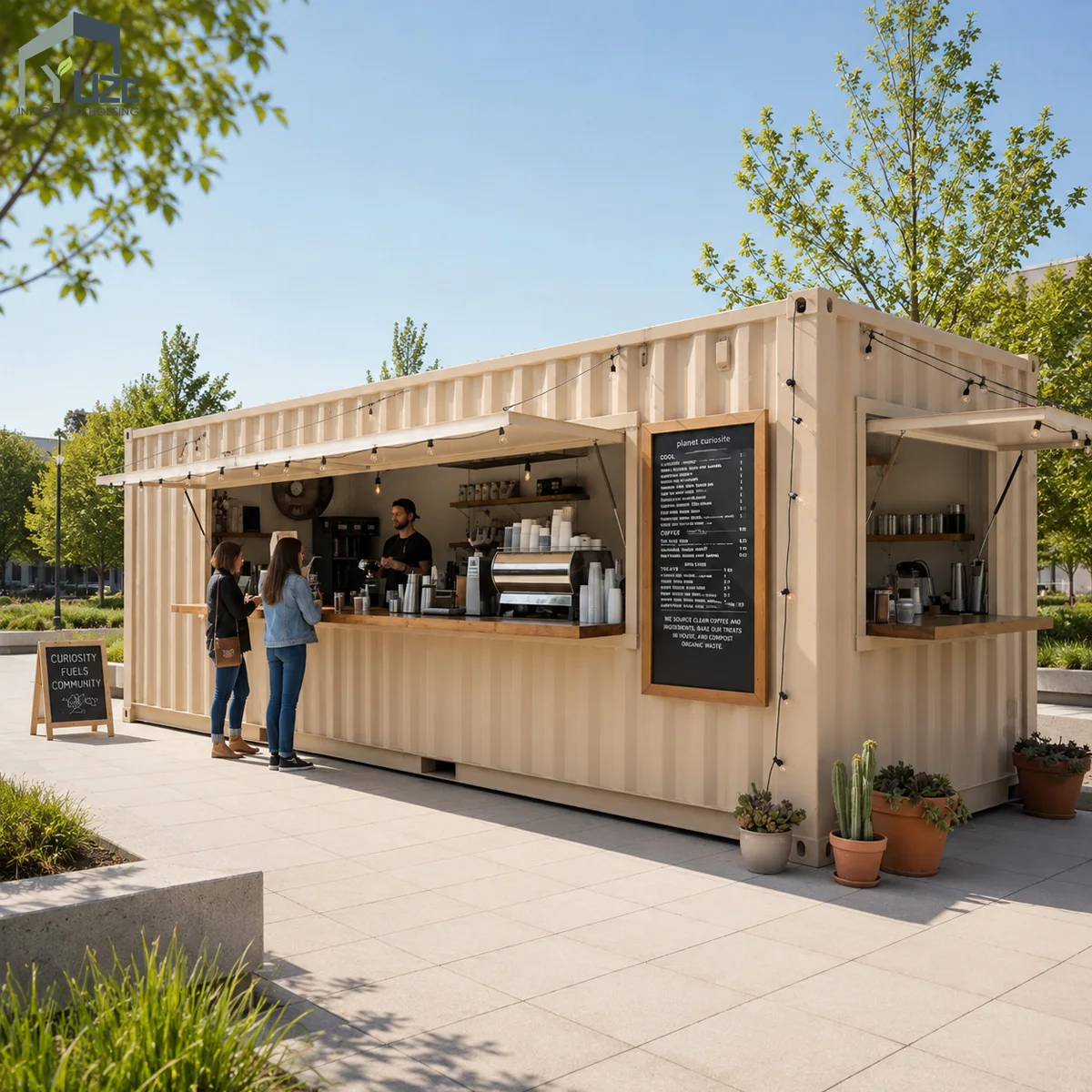 Custom Design Prefabricated Steel Structure House 40ft Prefab Modular Shipping Container Bar with Large Service Window