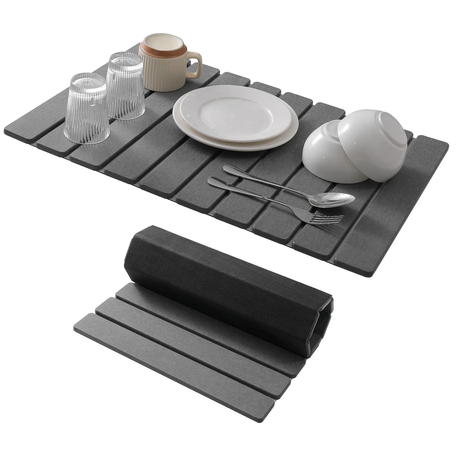 Qlfashion Foldable Black Anti-slip Rubber Bottom Diatomaceous Bathroom Mat Strip Water-absorbing Quick-drying Foot Mat