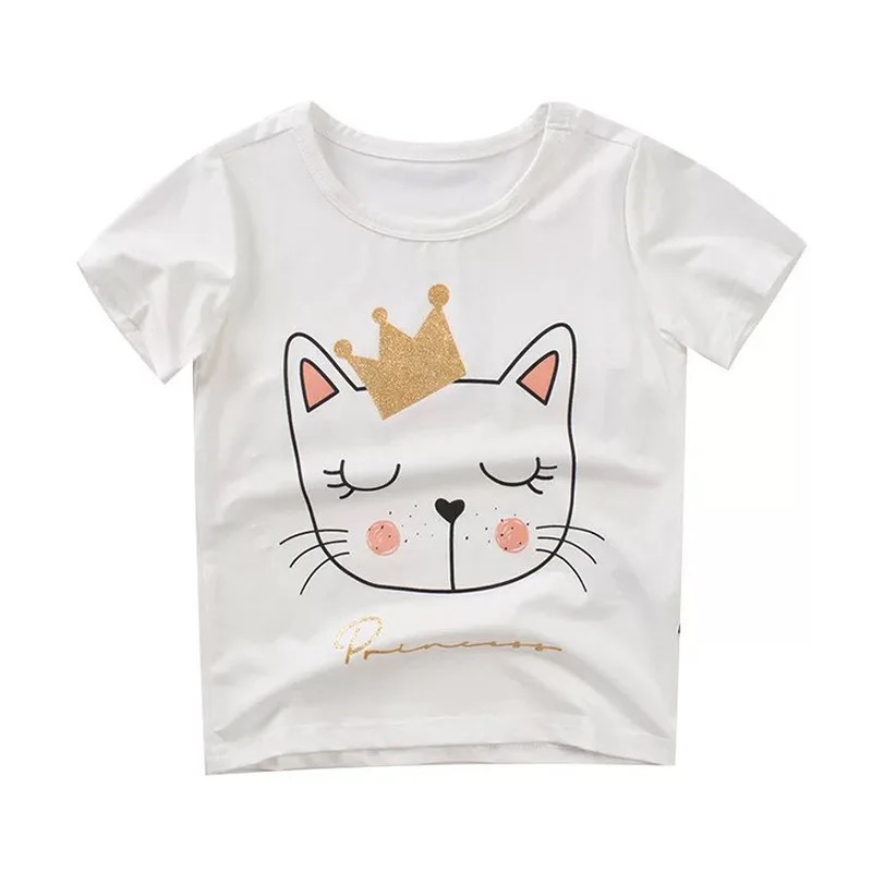 
 Оптовая продажа 2020, новый дизайн, детская одежда из хлопка с мультяшным принтом и короткими рукавами, футболка для маленьких девочек  