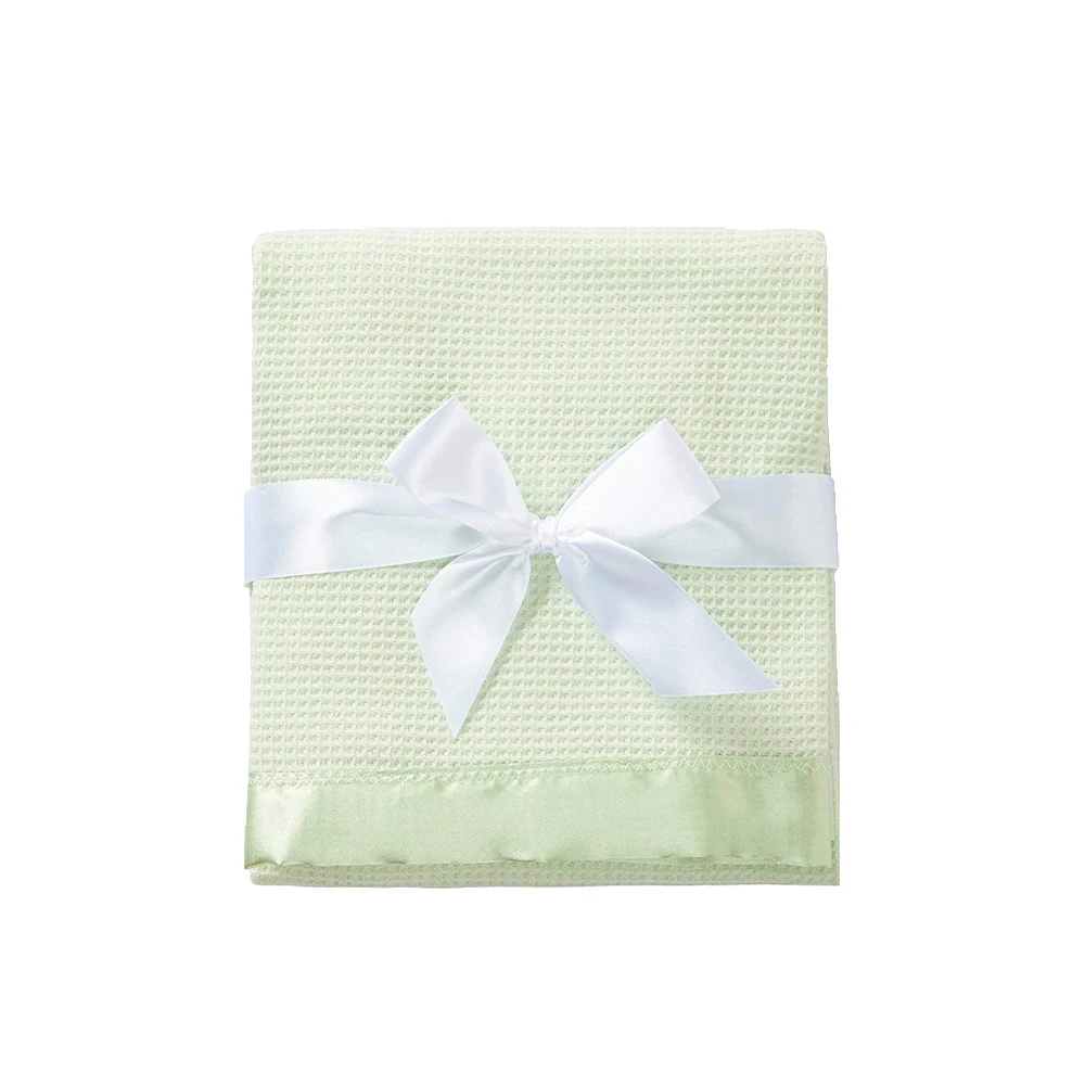 Wholesale Solid Color Thermal Waffle Weave Baby Blanket With Satin