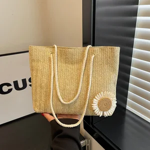 Women's Tote Bag Woven Straw Floral Ladies Shoulder Underarm Tote Beach Bag