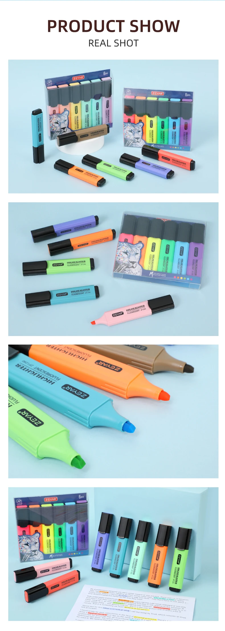 Customized Zeyar Highlighter Pen Pastel Colors Chisel Tip Highlighters