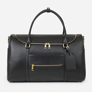 Custom Logo Black PU Leather Ladies Travel Outdoor Duffel Weekender Overnight Bag for Women