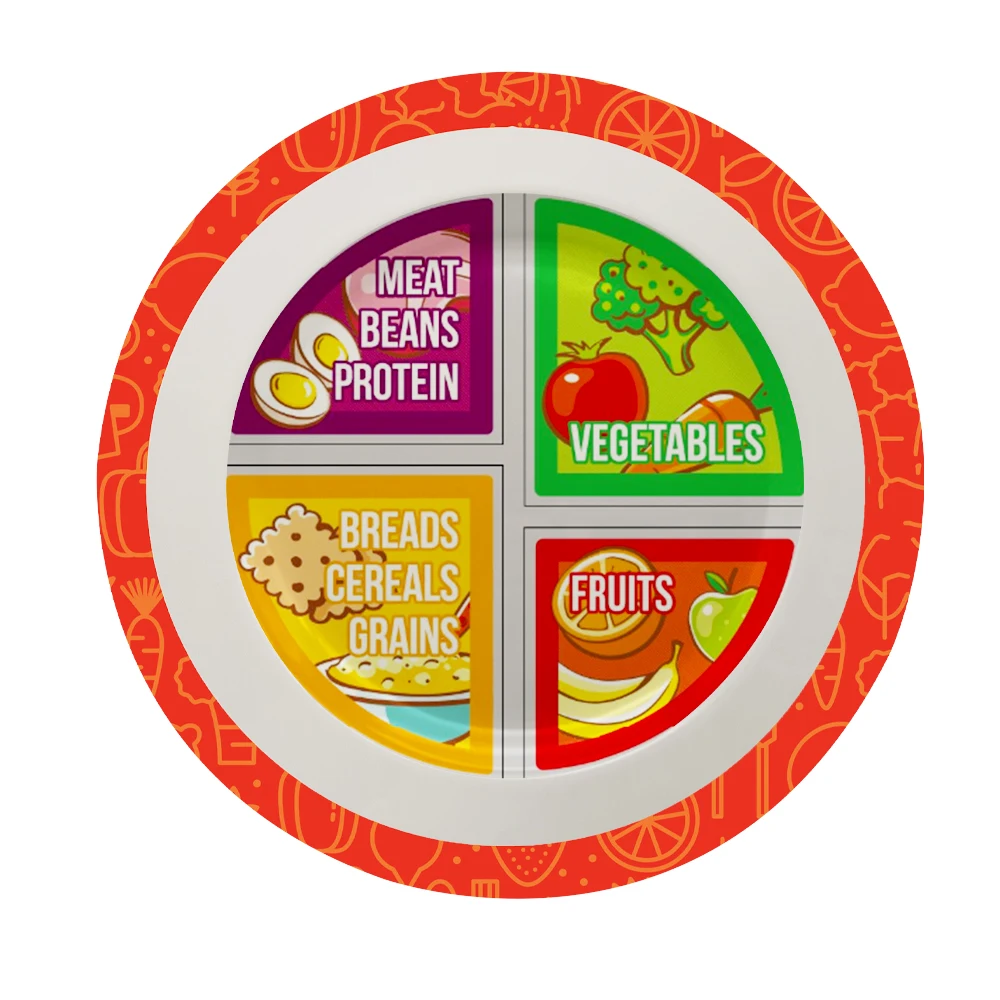 BSCI and SEDEX Factory Customized Portion Plate Round Melamine Plate for Balancing Diets Healthy Eating Dishwasher Safe