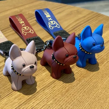 Fashion Punk French Bulldog Keychain Pu Leather Dog Keychains For