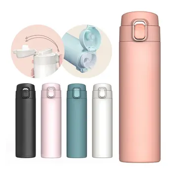 Customized Logo 320ml 420ml Thermos Stainless Steel Bouncing Cup Cover Insulated Water Bottle Vacuum Flask With Bounce Lid