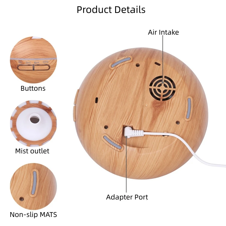 Hollow Wood Air Humidifier and Essential Oil Diffuser Specification