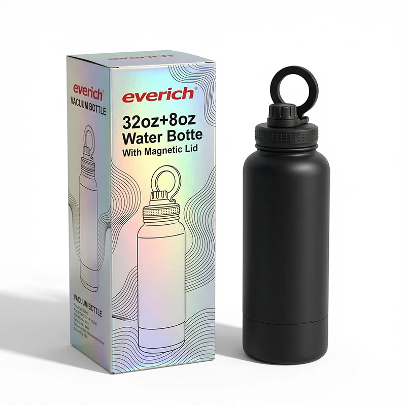 2026 New Hot Sell 32oz+8oz BPA FREE Double Walled Magnetic Stainless Steel Gym Water Bottle With Magnetic Cell Phone Holder