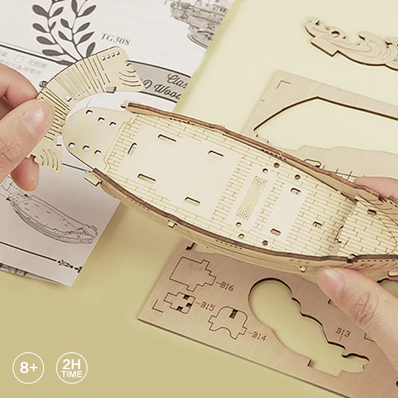 Robotime Rolife Educational Toys DIY Fishing Ship TG308 Model 3D Assembly Wooden Puzzles for Kids