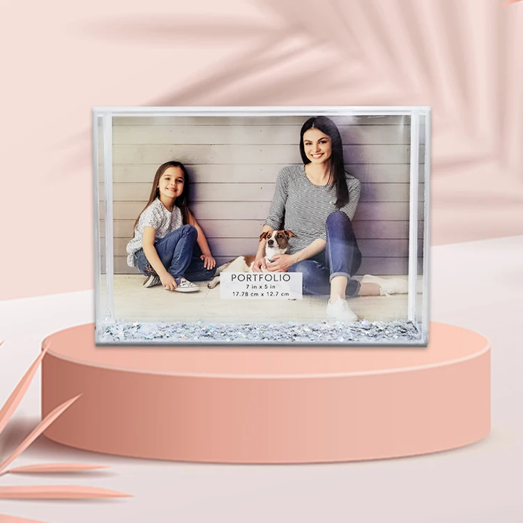 Фабричная продажа 5x7 акриловая фоторамка с блестками и жидкими прозрачными из смолы водой для