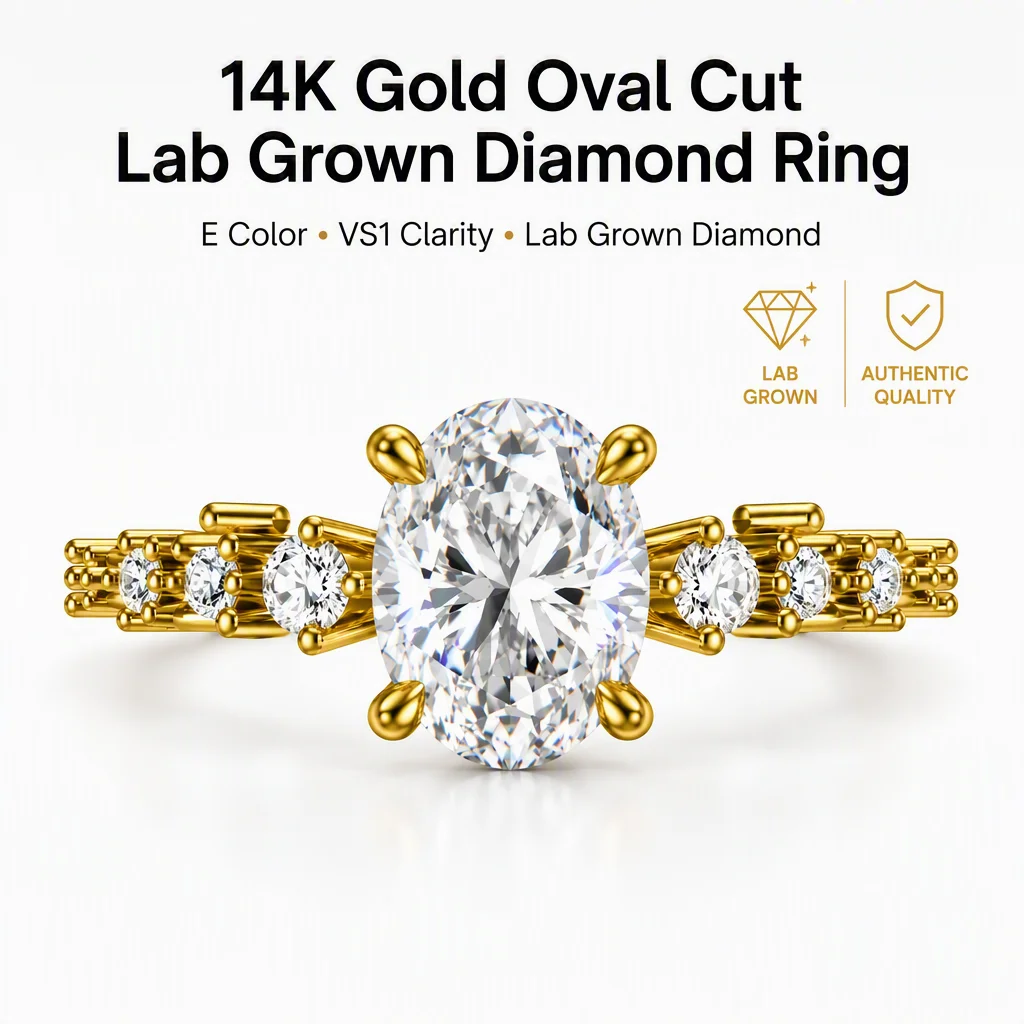 14K Gold Oval Cut Lab Grown Diamond Ring Oval Round Lab Created Diamond Engagement Ring Lab Diamond Rings for Women