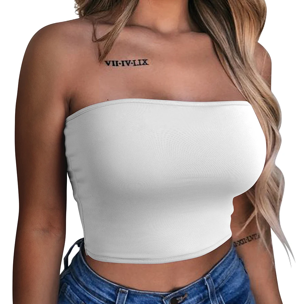 Latest Fashion Sleeveless Off The Shoulder Solid Crop Top Strapless Sexy Tube Top For Women 3921