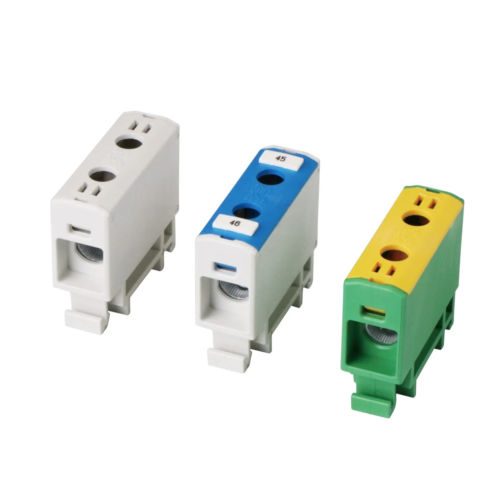 Customized Din Rail Mounting Connector Terminal 35mm2 1 Pole 2 Holes Al Cu Terminal Block for Cabinet