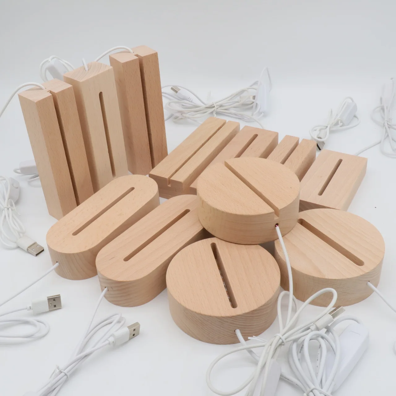 Rectangular Wooden Led Lights Display Base Stand 3D Plexiglass Lamp ...