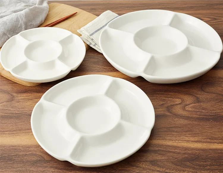 8 Inch White Round 5 In 1 Plate Divided Porcelain Dinner Plate For