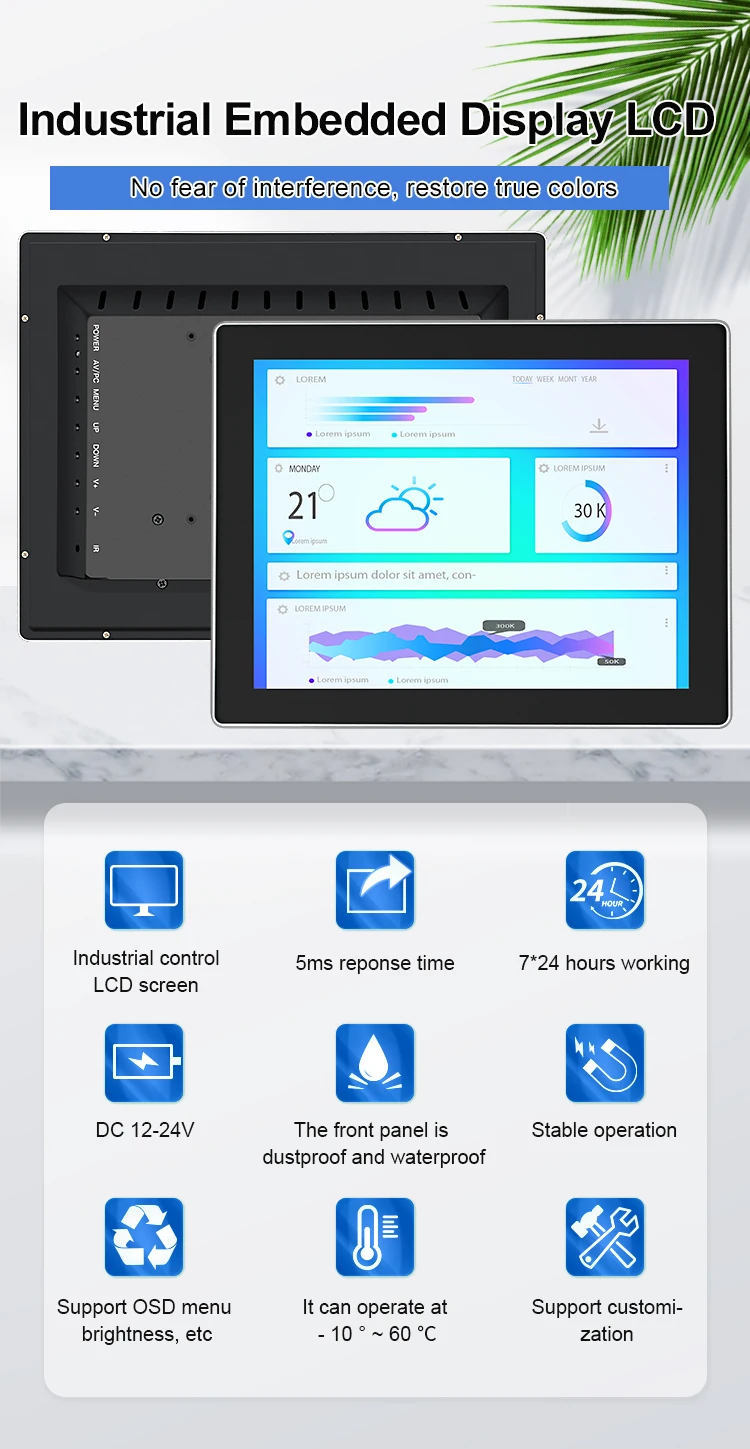19 Inch Industrial EETI PCAP Capacitive Touch Screen Aluminum Case VGA TFT Wall Mount LCD Display