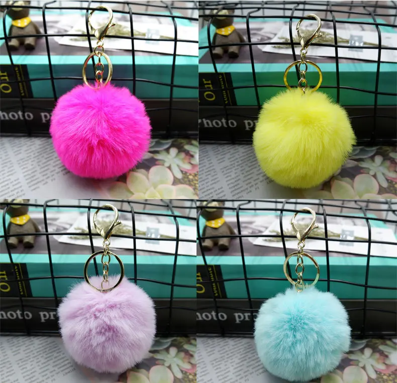 Custom Plush Kawaii Fluffy Color Fur Ball Keychain Balls Puff Ball ...