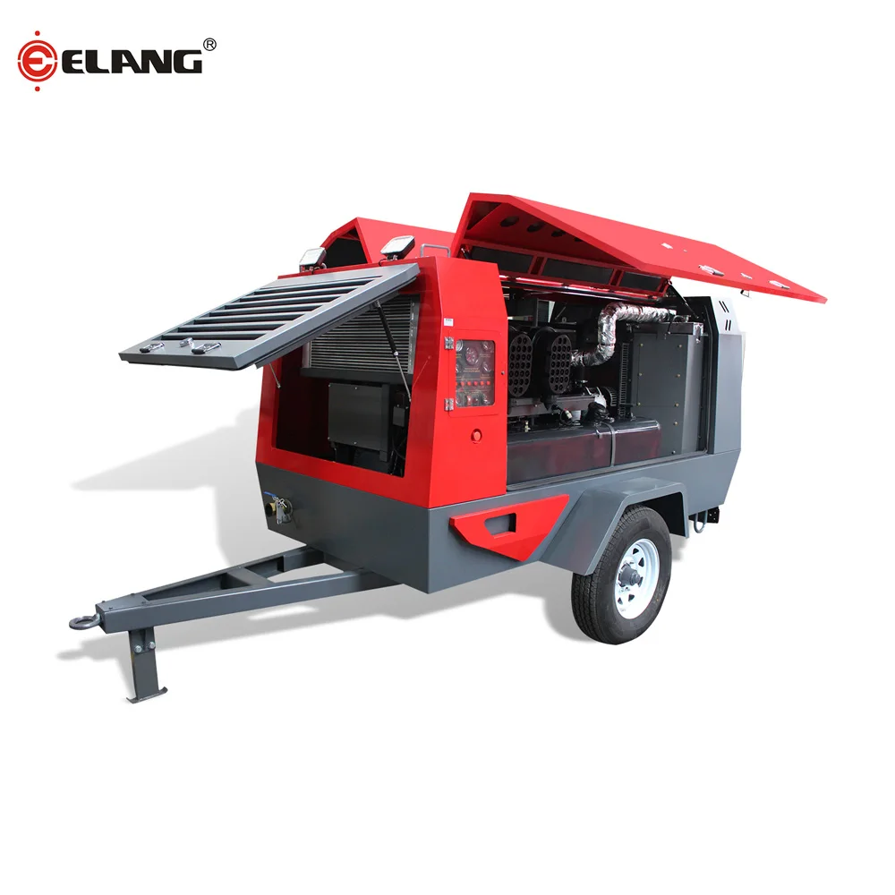 185cfm Diesel Engine Two Wheels Towable Portable Screw Air Compressor for Digging