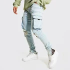 Wholesale Oem Ripped Denim Jogger Trousers High Quality Cotton Custom Casual Cargo Pants Skinny Stretch Rip Repair Cargo Jeans