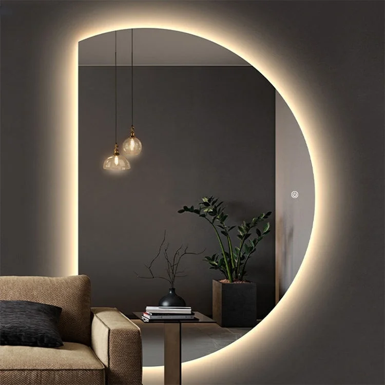 Half Circle IP44 Waterproof Illuminated Wall Mounted Smart Backlit Bathroom LED Mirror for Hotel Decor