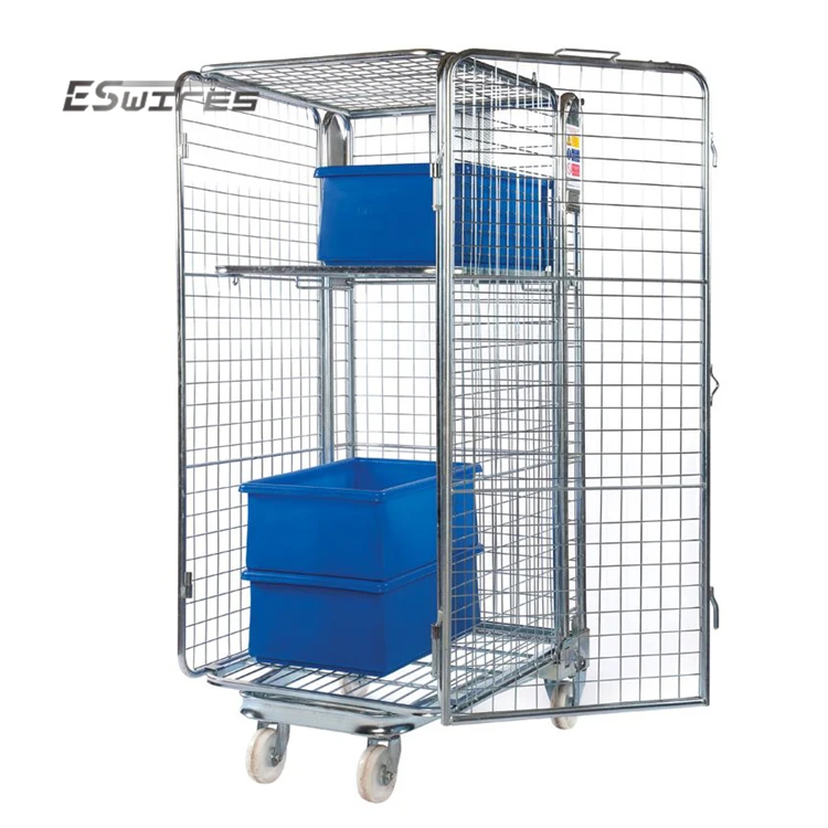 Customized Security Cargo Storage Collapsible Wire Mesh Rolling Cage Cart
