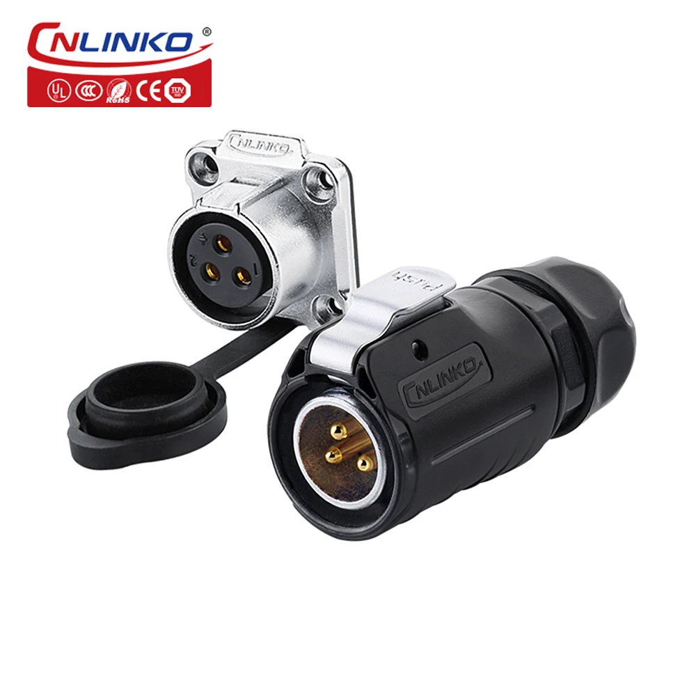 CNLINKO LP20 3 Pin Circular Panel Mount Industrial Connector Electrical 3pin Waterproof Power Connector