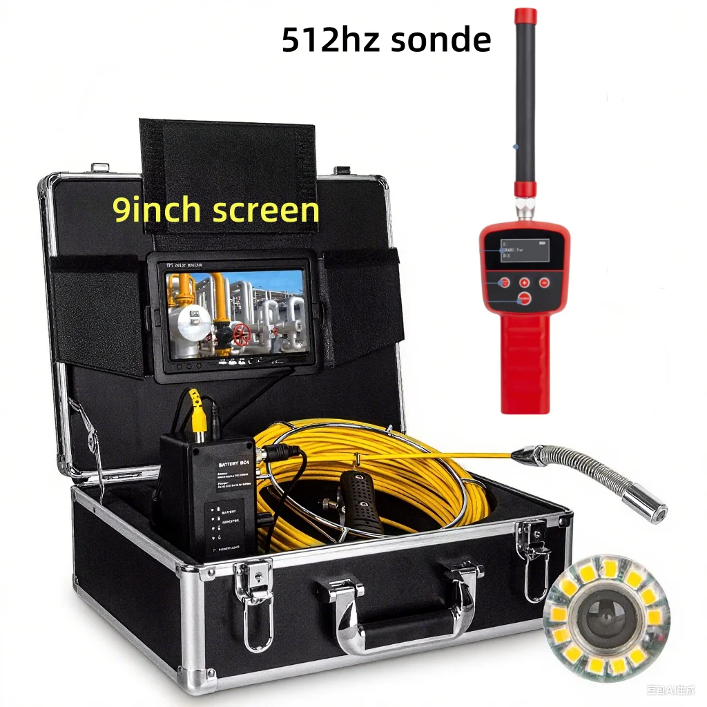 512hz Sonde&self&leveling 200m 1080P Head Sewer Camera 9inch Screen Waterproof Ip68 Pipe Video Inspection Camera Factory Price