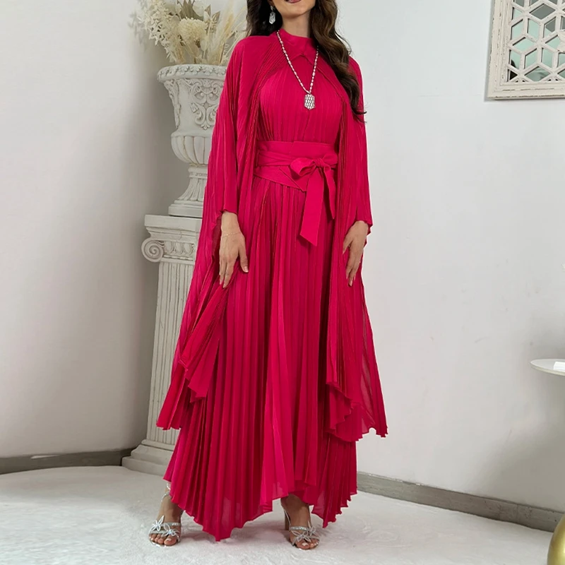 Party Evening Dress 2 Piece Set Women Robe 2025 Spring New Long Ruched  Natural Elegant Maxi Dresses Pakistani Indian Style