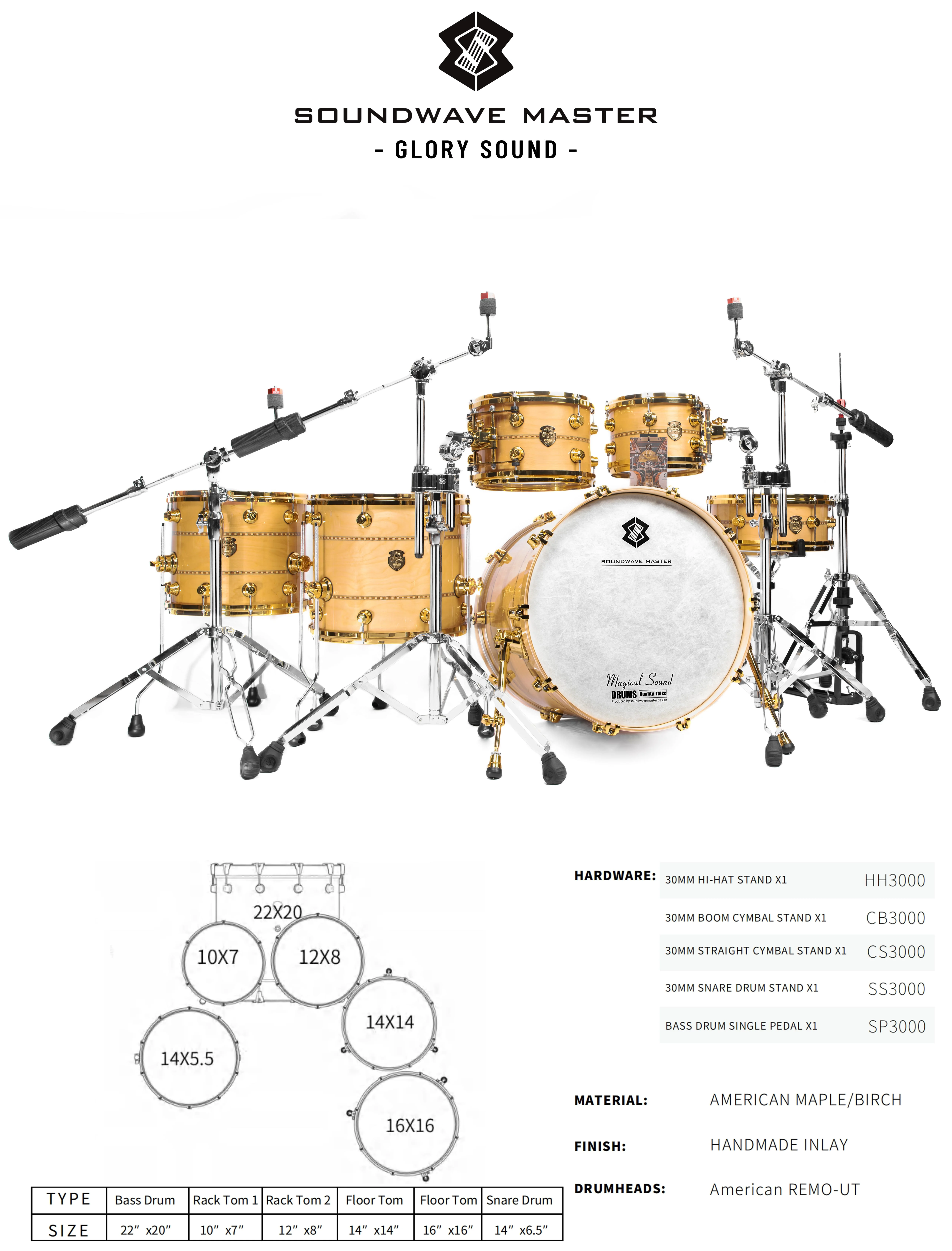 High-End Glory Sound-Maple Drum Set Handmade Steel Chamber for Studio ...