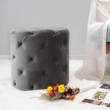 Customized Nordic Style Grey Modern Storage Ottoman Round Velvet Footrest Stool Pouf Seat