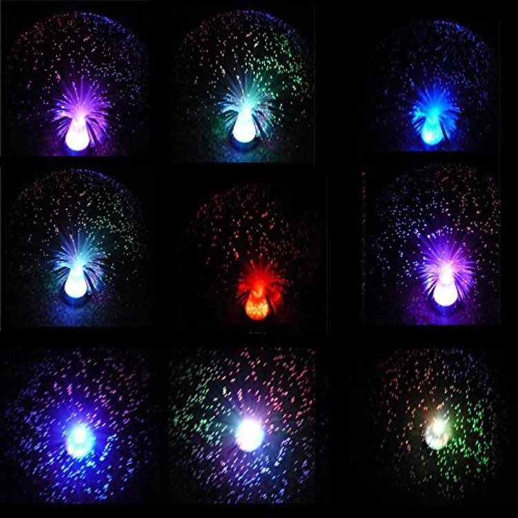 RGB color changing crystal base battery operated fiber optic lamp