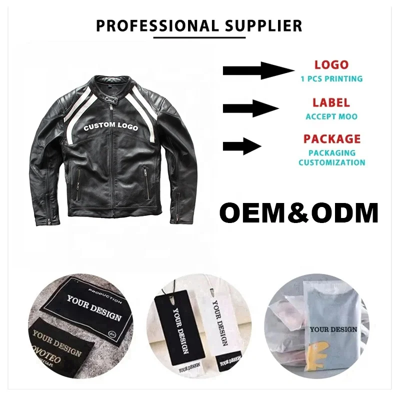 High Quality Men's Moto Racing Faux Leather Jacket Waterproof Zipper Closure Embroidered Stand Collar Casual Style for Autumn