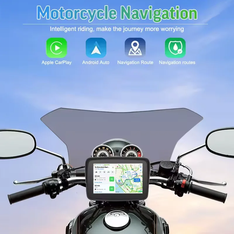 Motorcycle Global Navigation System 5-inch Smart Screen Supports Wireless Carplay Android AUTO Video Playback IP67 Waterproof