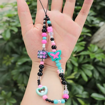 Wholesale Phone Charm Chain Colorful Beaded Phone Strap Wrist Strap Fruity Rainbow Beaded Phone Strap