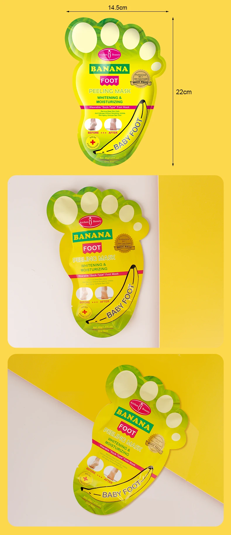 Aichun Beauty 40g Natural Foot Moistourizing Exfoliating Banana Nourishing Foot Peel Mask Sheet