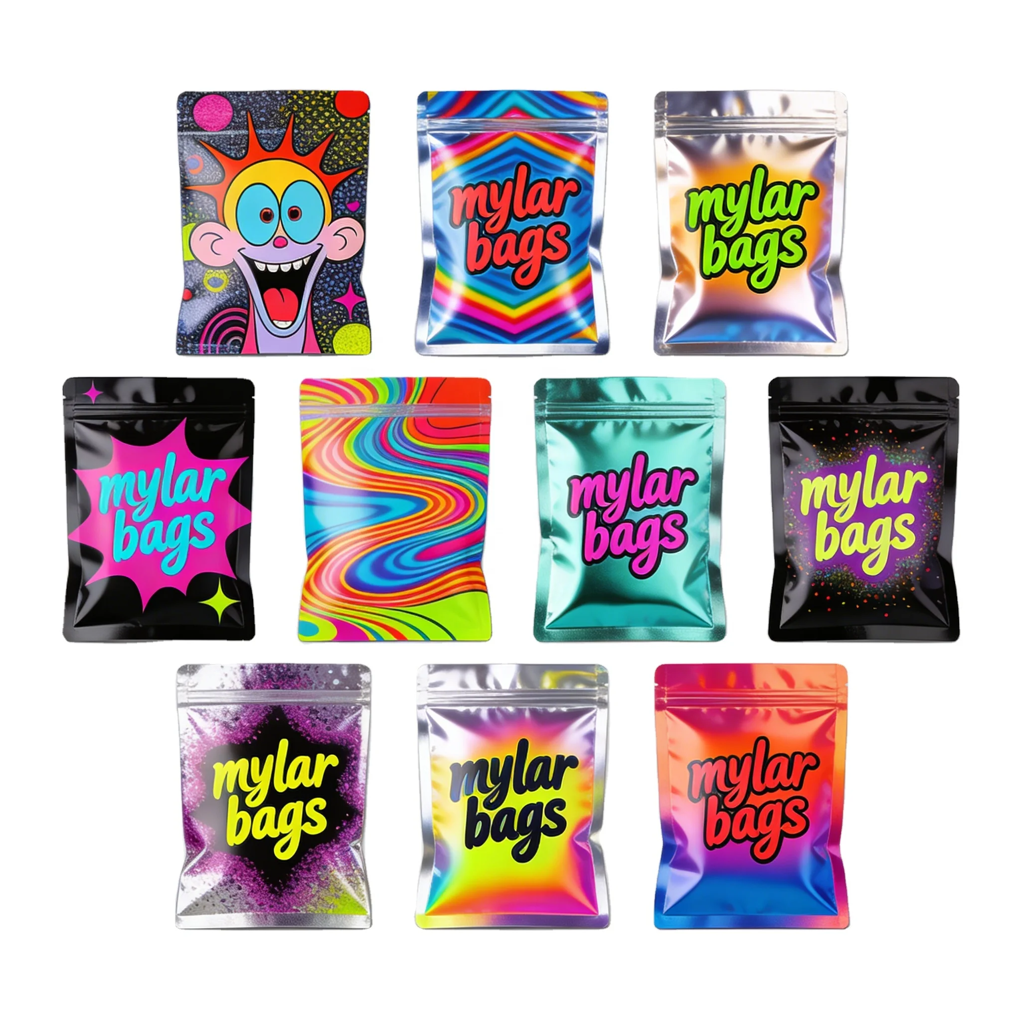 Custom Printed 3.5g Mylar Bags Resealable Zipper Lock Smell Proof Stand up Pouch With Your Logo for Candy Food