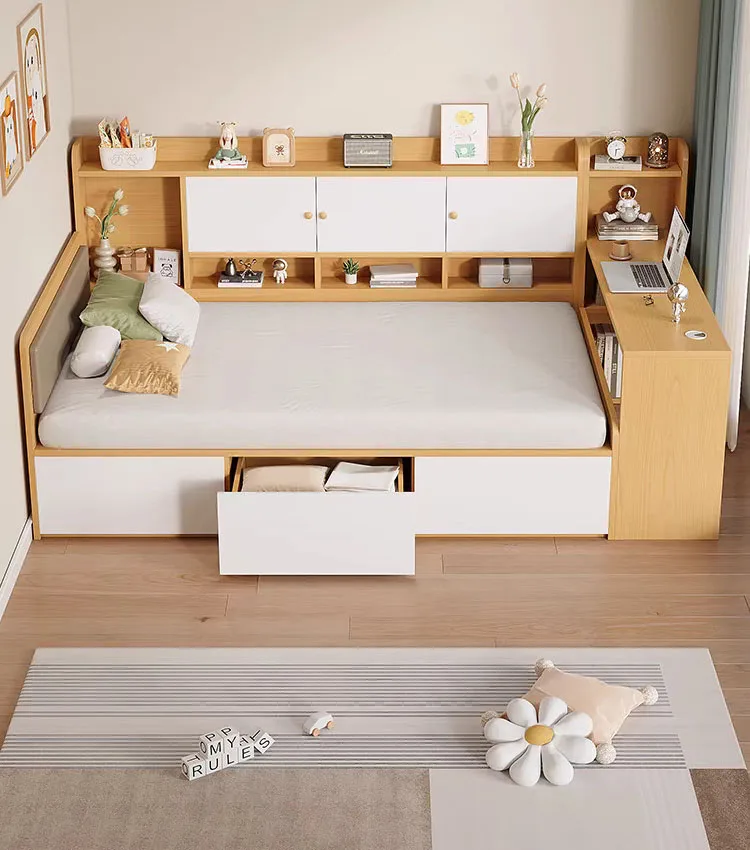 Cheap Space Saving Bedroom Furniture Storage Single Double Bed Children Kids Bed With Storage Drawer