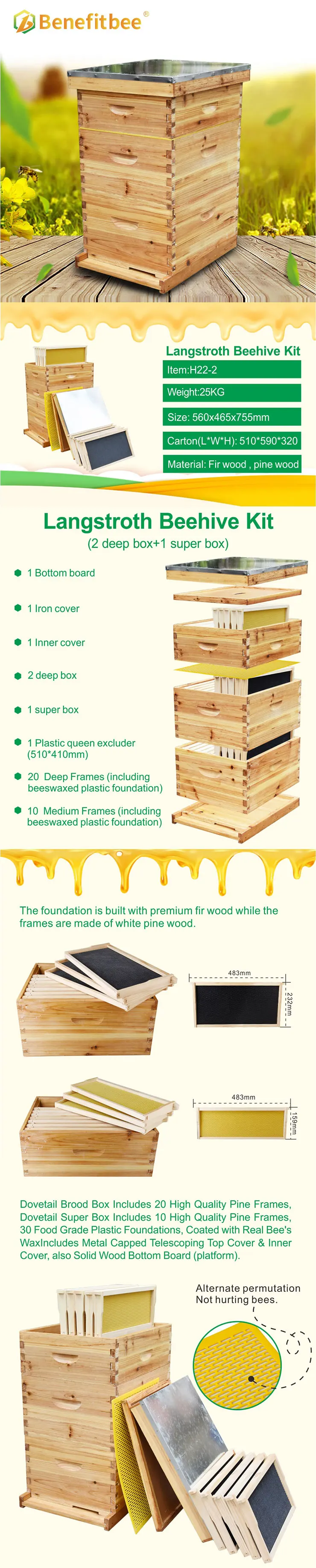 Benefitbee Langstroth Beehive Kit bee hives complete beekeeping bee hive kit with 10 frames